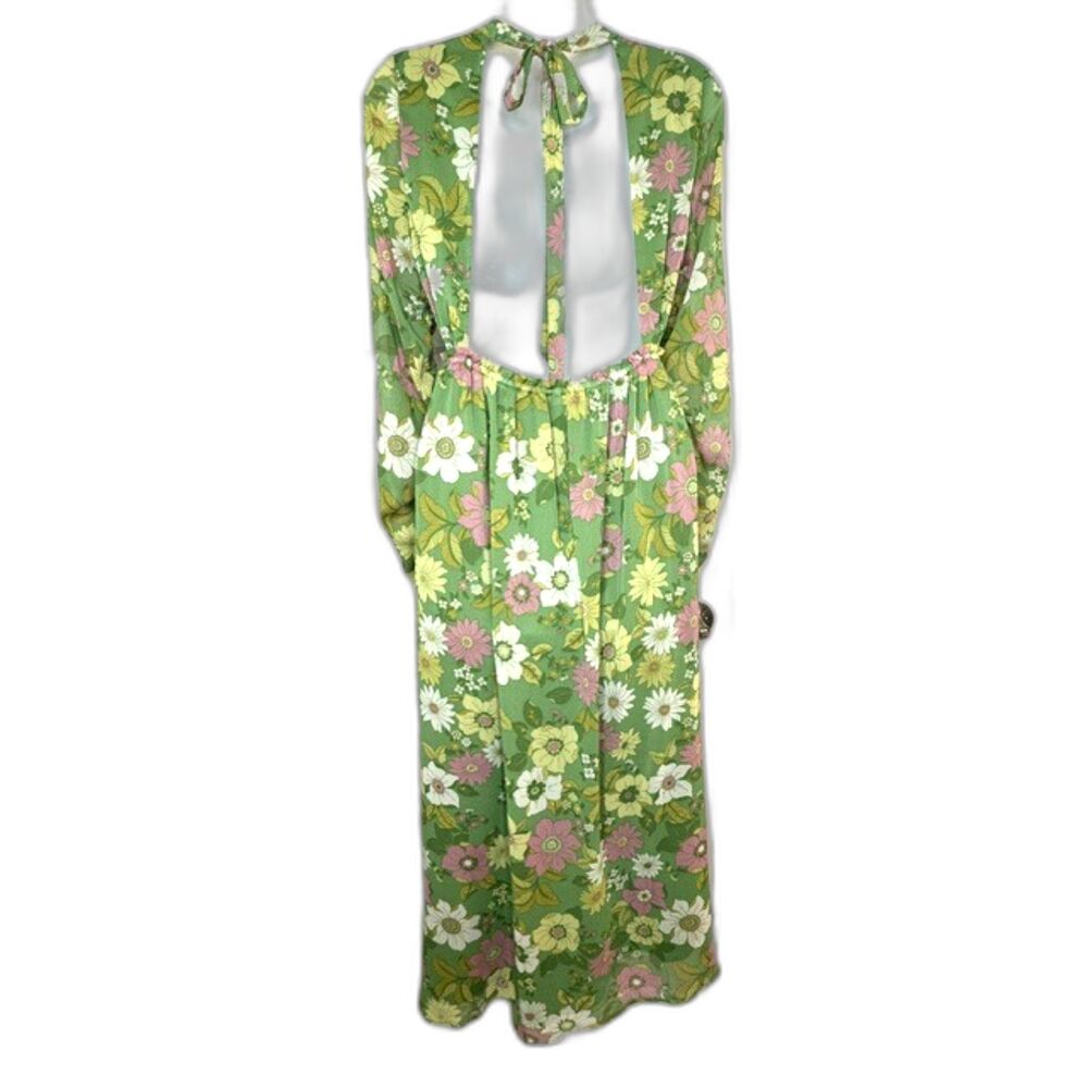 TOPSHOP 70'S RETRO FLORAL PRINT CHIFFON MIDI DRESS OPEN BACK LONG SLEEVE SIZE 4 - Picture 11 of 15